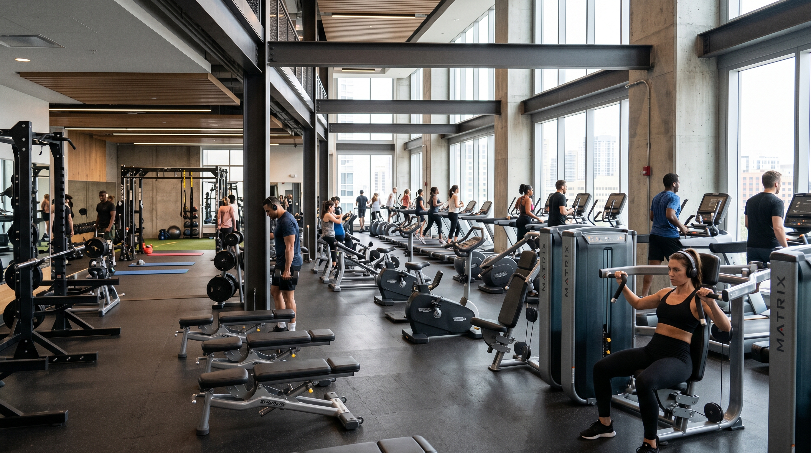 Wnętrze nowoczesnej siłowni z urządzeniami fitness