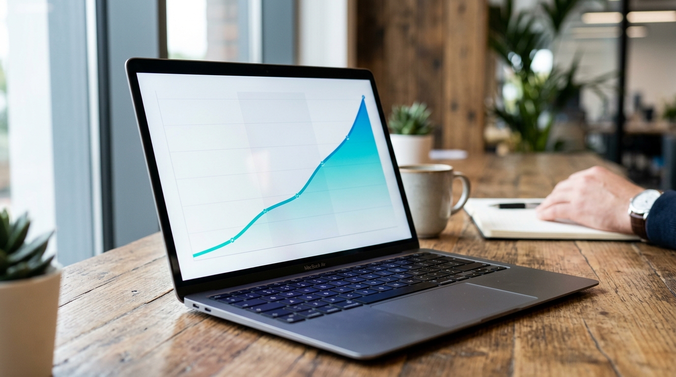 Wykres wzrostu na ekranie laptopa, krzywa rosnąca