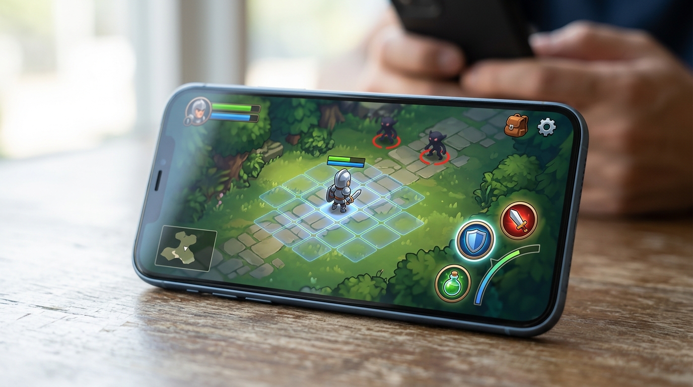 Ekran smartfona z aplikacją mobilną, mechanika gry