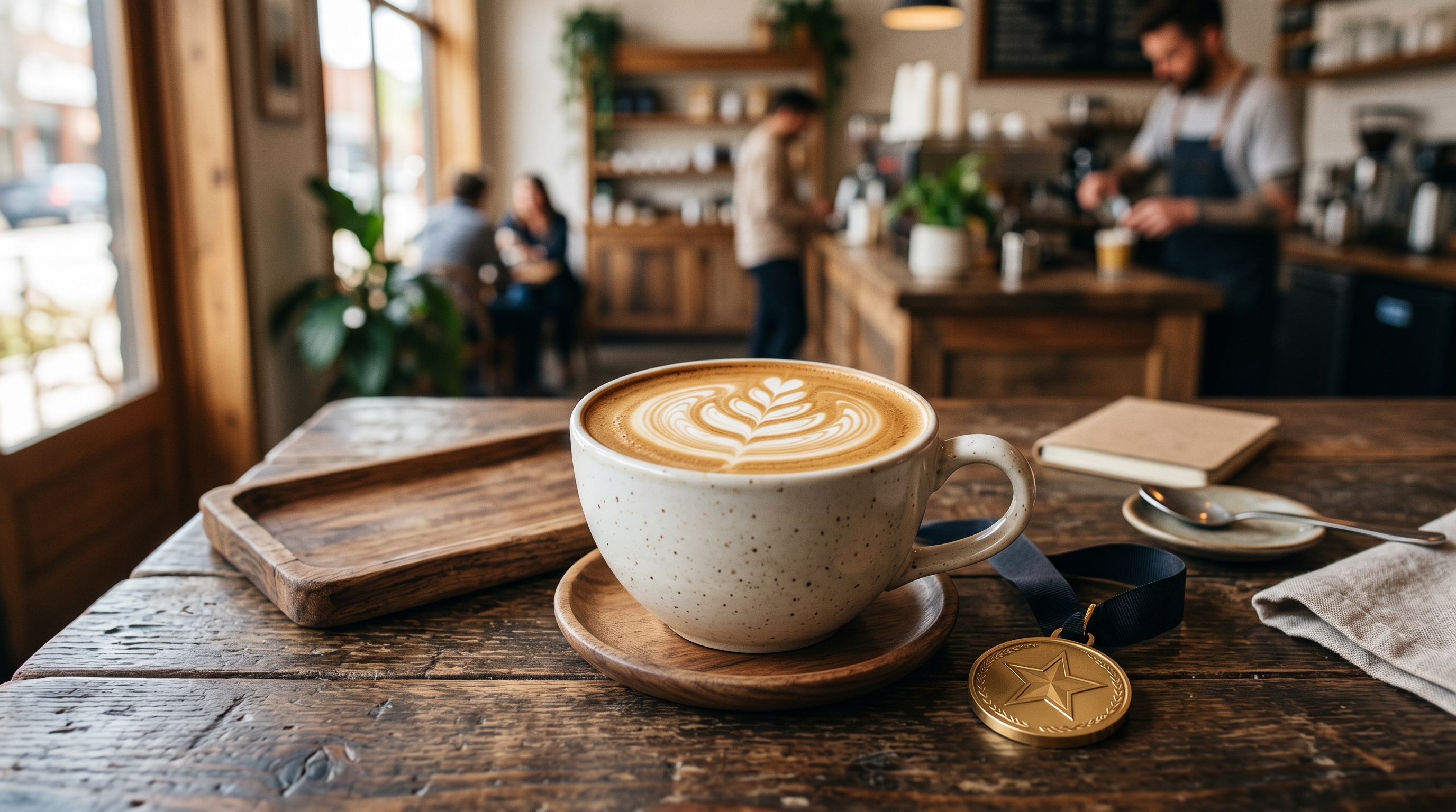Filiżanka kawy z latte art jako symbol nagrody w programie lojalnościowym